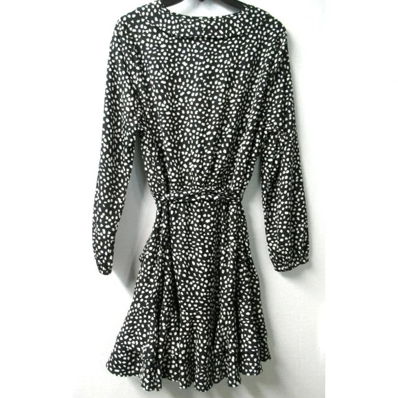 Pretty Little Thing Dalmatian Print Dress Size 10 Wrap Long Sleeve Wrap Tea Belt - Picture 2 of 9